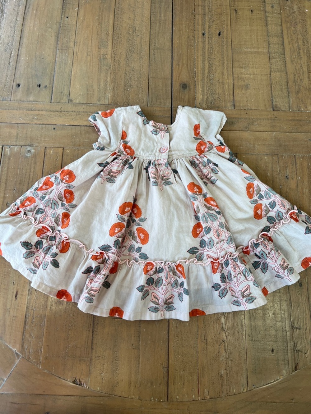 Pink chicken orange floral print ruffle dress 6-12 months bohemian - Picture 6 of 7